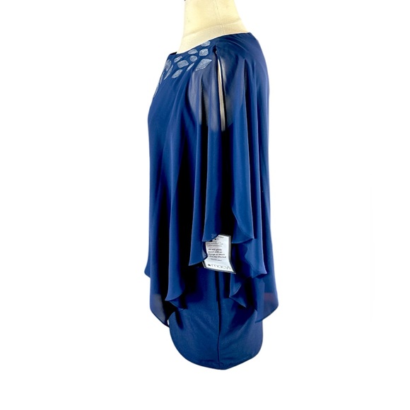 X by Xscape Navy Blur Sequin Detail Cocktail Dress NWT - Picture 2 of 5